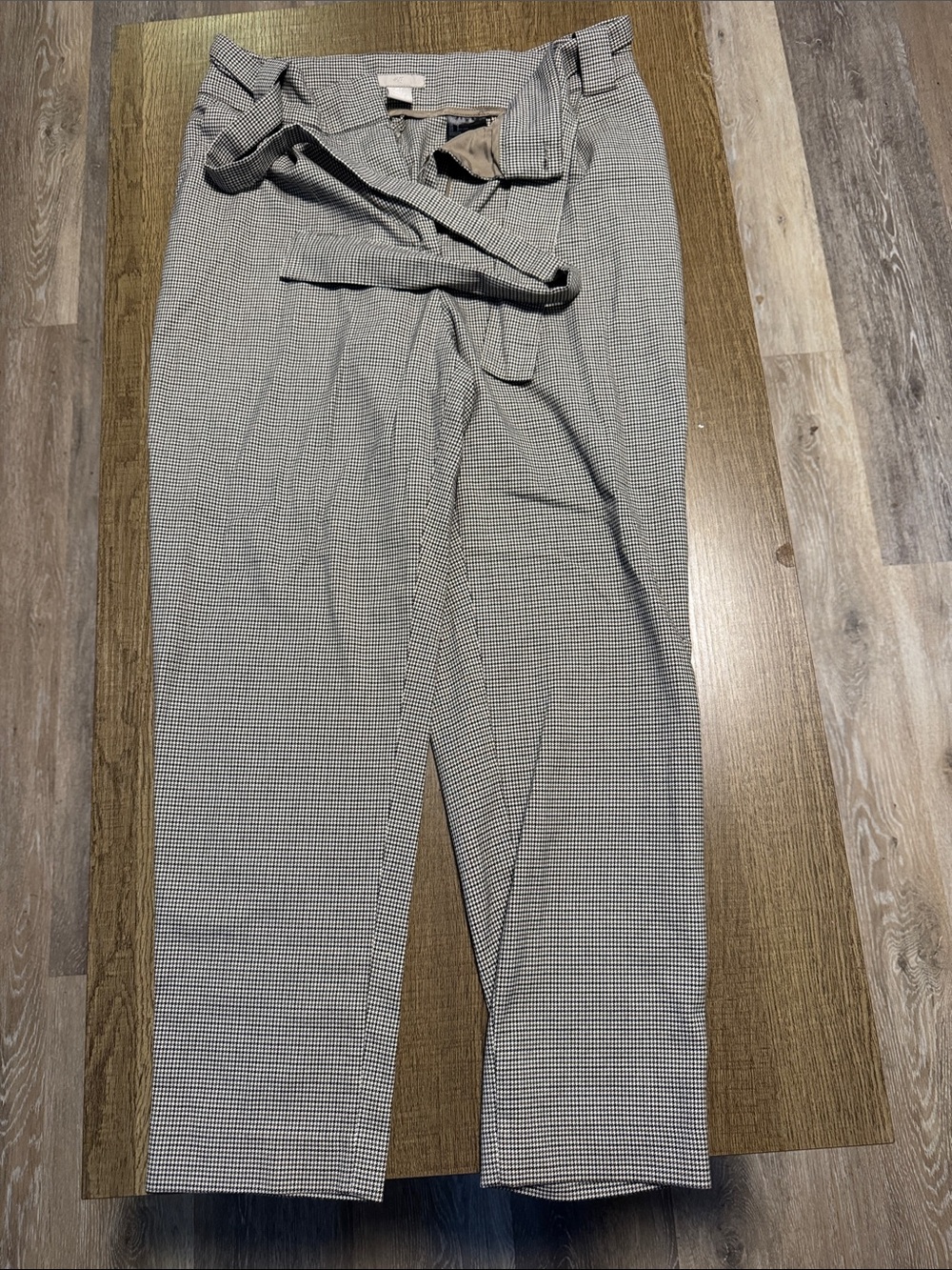 H&M Black & White Micro Houndstooth Paperbag Waist Trousers